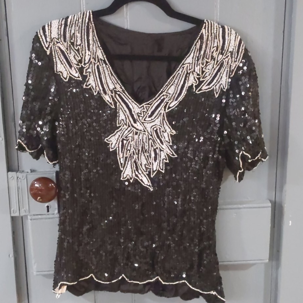90s sequin beaded blouse